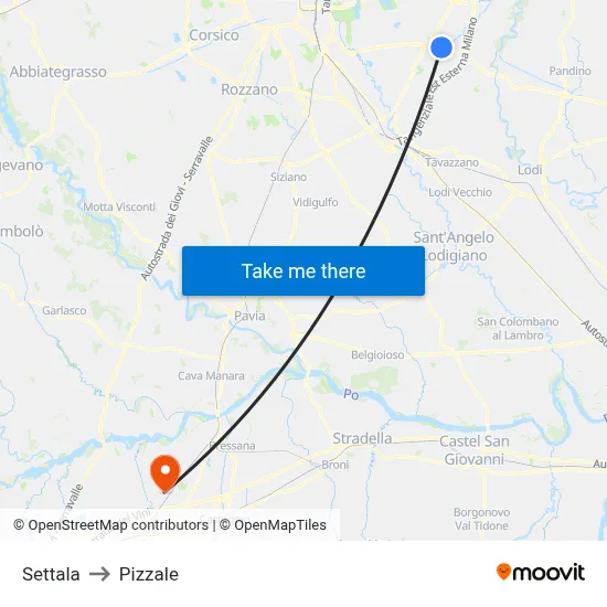 Settala to Pizzale map