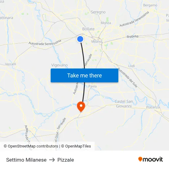 Settimo Milanese to Pizzale map