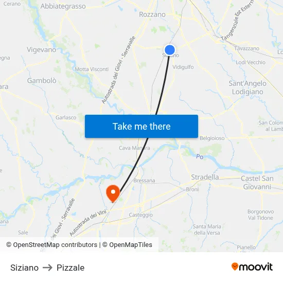 Siziano to Pizzale map