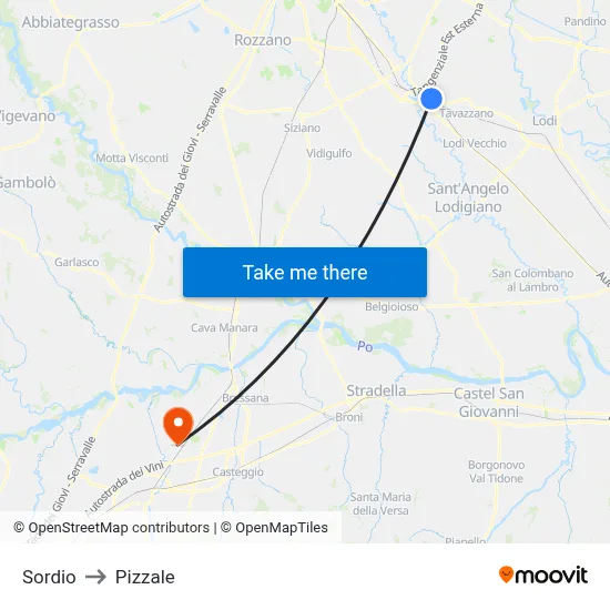 Sordio to Pizzale map