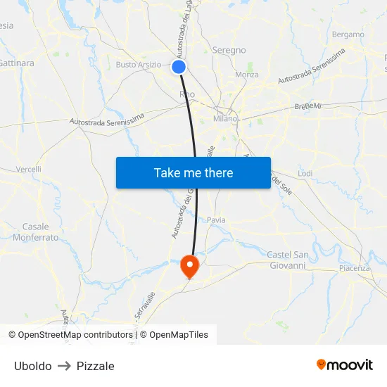 Uboldo to Pizzale map
