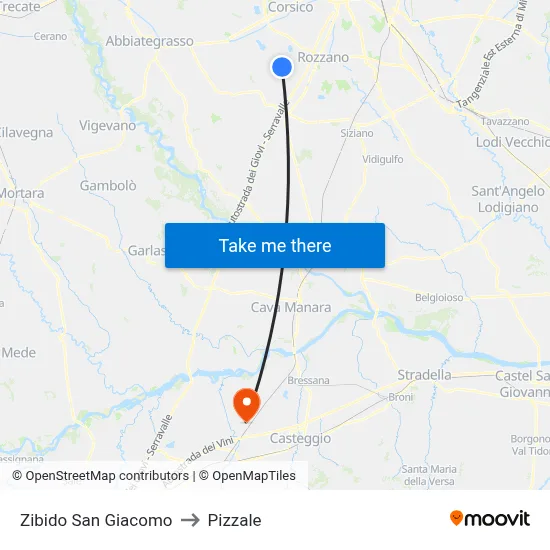 Zibido San Giacomo to Pizzale map
