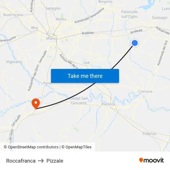 Roccafranca to Pizzale map
