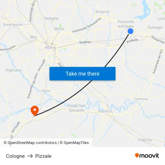Cologne to Pizzale map