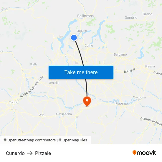 Cunardo to Pizzale map