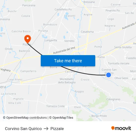 Corvino San Quirico to Pizzale map