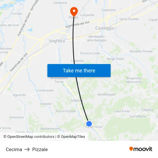 Cecima to Pizzale map
