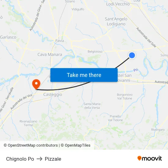 Chignolo Po to Pizzale map