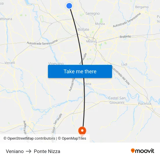 Veniano to Ponte Nizza map