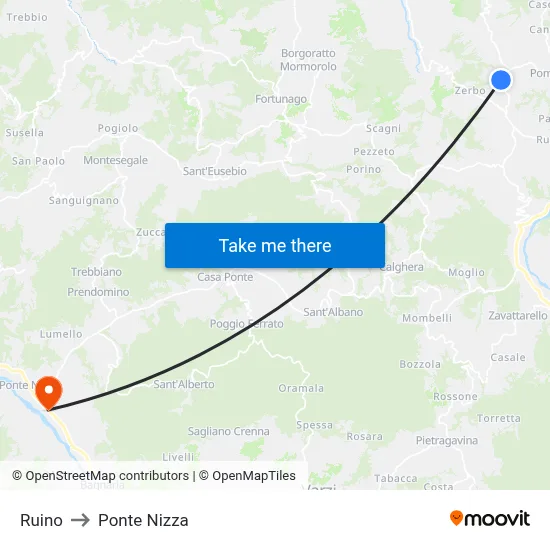 Ruino to Ponte Nizza map