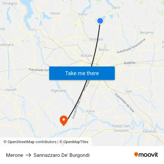 Merone to Sannazzaro De' Burgondi map