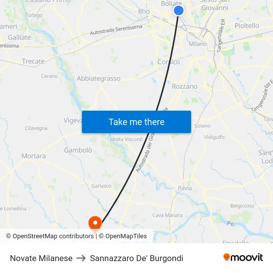 Novate Milanese to Sannazzaro De' Burgondi map