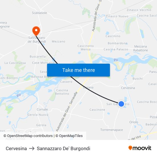 Cervesina to Sannazzaro De' Burgondi map