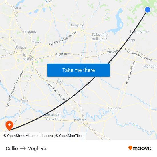 Collio to Voghera map