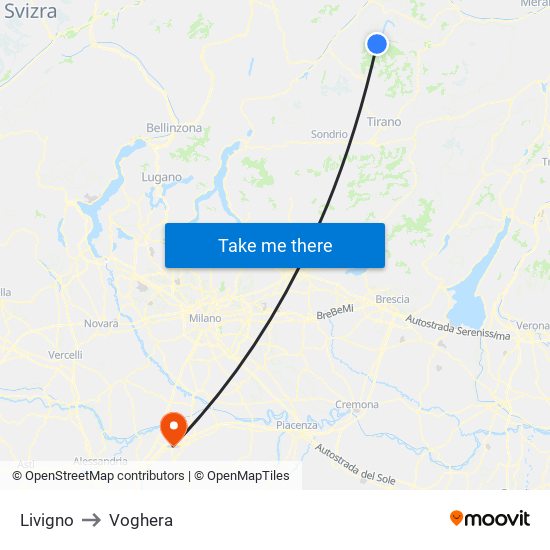 Livigno to Voghera map