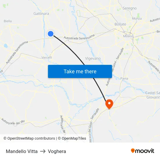 Mandello Vitta to Voghera map