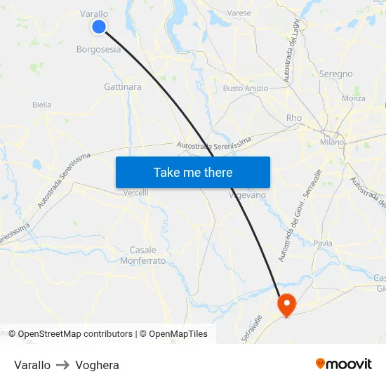Varallo to Voghera map