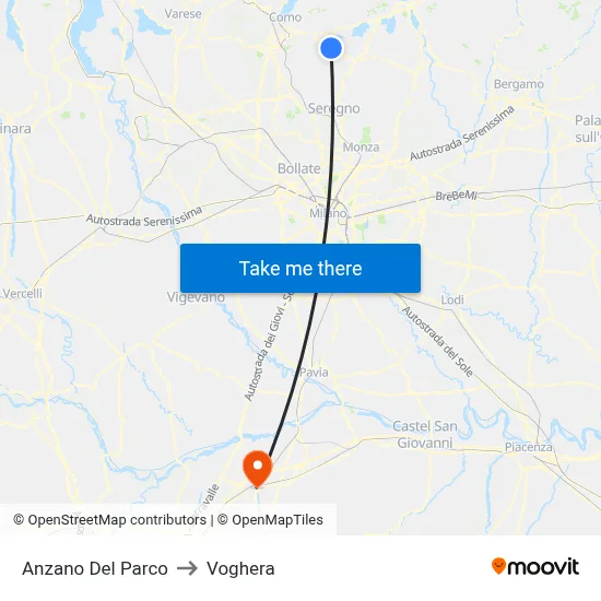 Anzano Del Parco to Voghera map