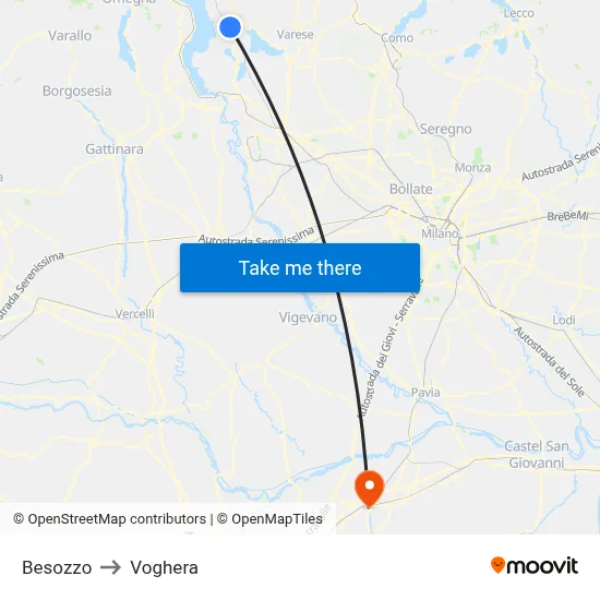Besozzo to Voghera map