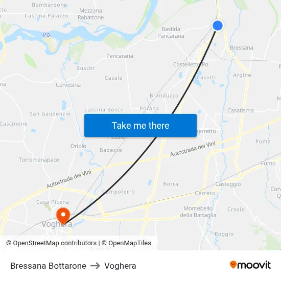 Bressana Bottarone to Voghera map