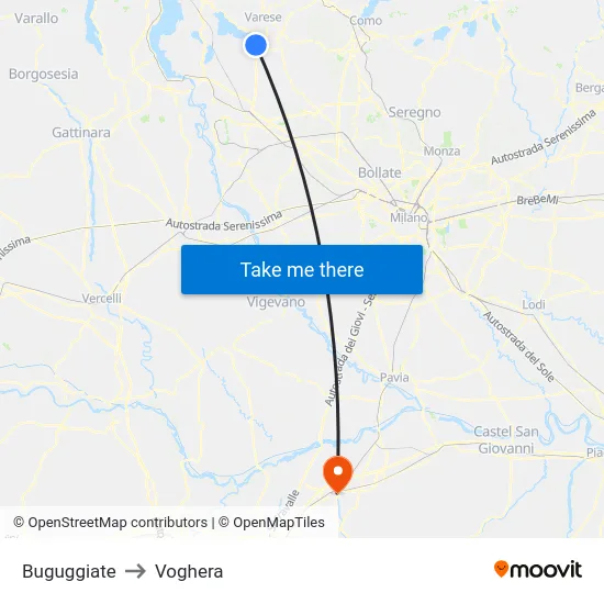 Buguggiate to Voghera map