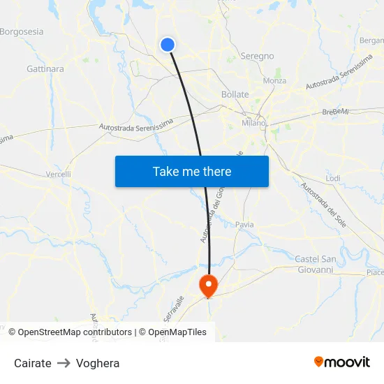 Cairate to Voghera map