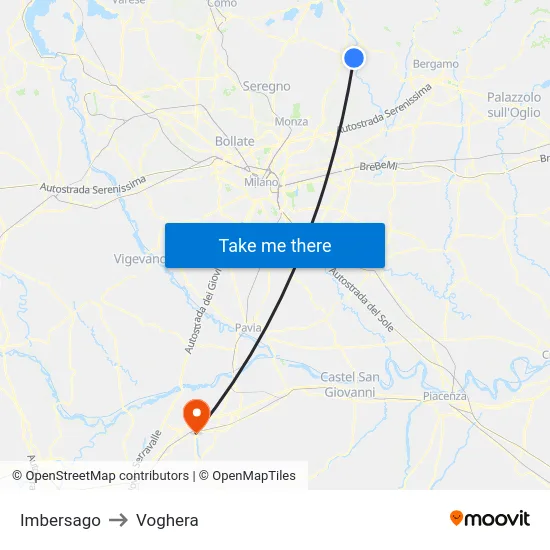 Imbersago to Voghera map