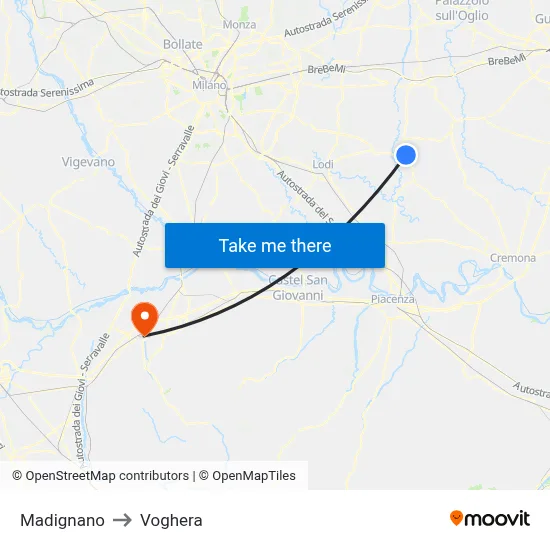 Madignano to Voghera map