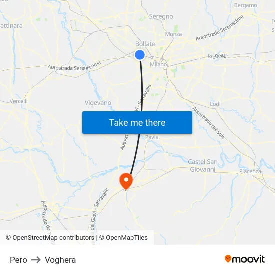 Pero to Voghera map