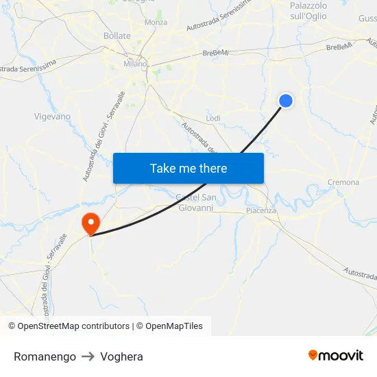 Romanengo to Voghera map