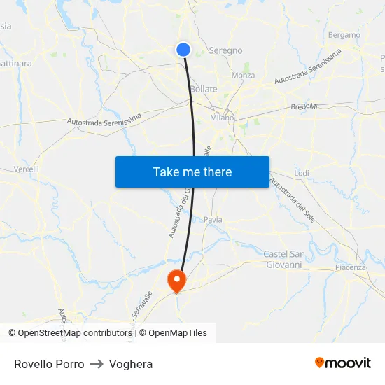 Rovello Porro to Voghera map