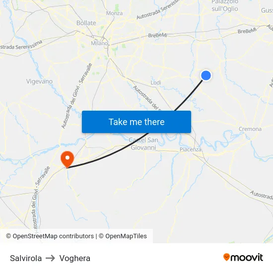 Salvirola to Voghera map