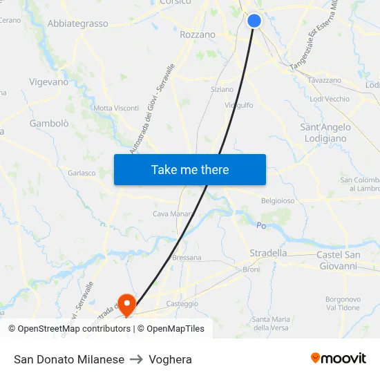 San Donato Milanese to Voghera map