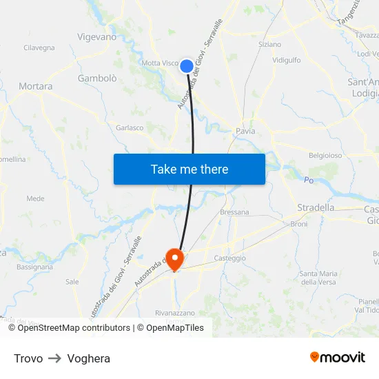 Trovo to Voghera map