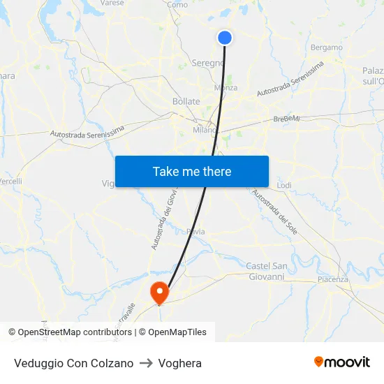 Veduggio con Colzano to Voghera map
