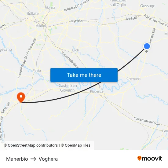 Manerbio to Voghera map