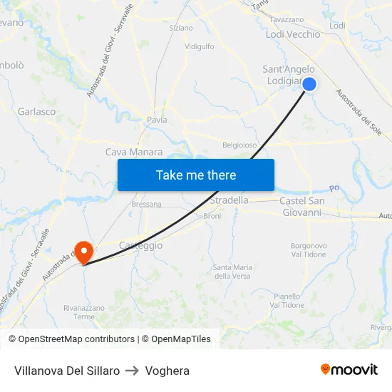 Villanova Del Sillaro to Voghera map