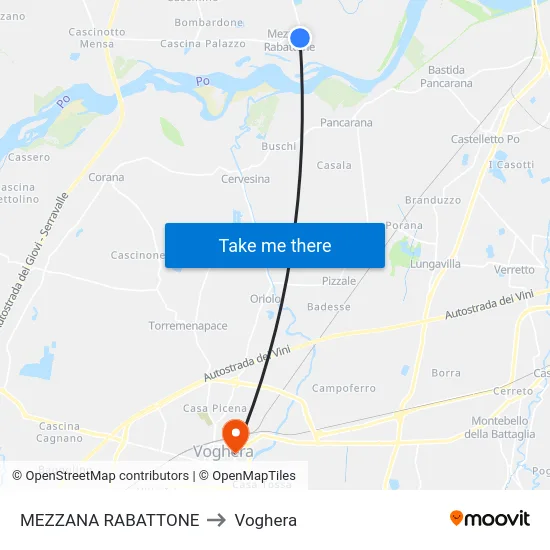 Mezzana Rabattone to Voghera map