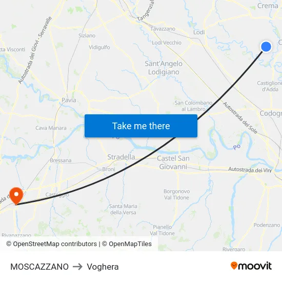 Moscazzano to Voghera map