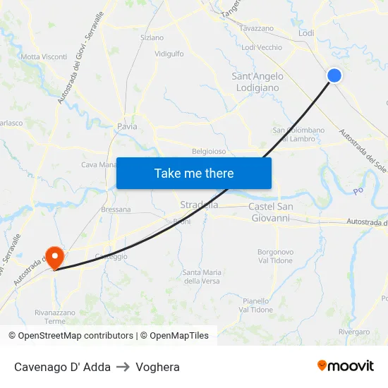 Cavenago D' Adda to Voghera map