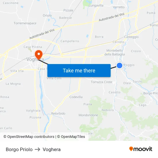 Borgo Priolo to Voghera map