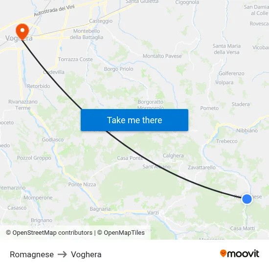 Romagnese to Voghera map