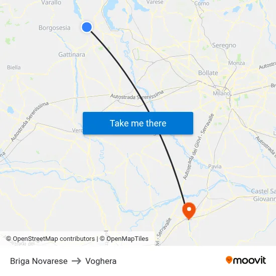 Briga Novarese to Voghera map