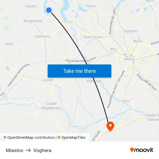 Miasino to Voghera map