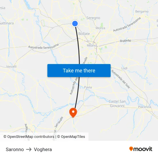 Saronno to Voghera map