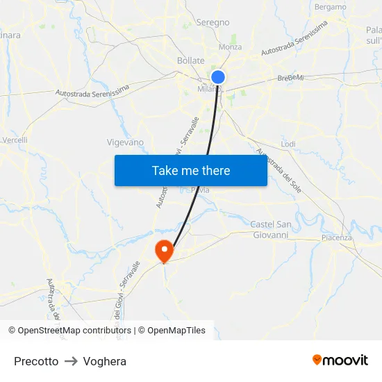 Precotto to Voghera map