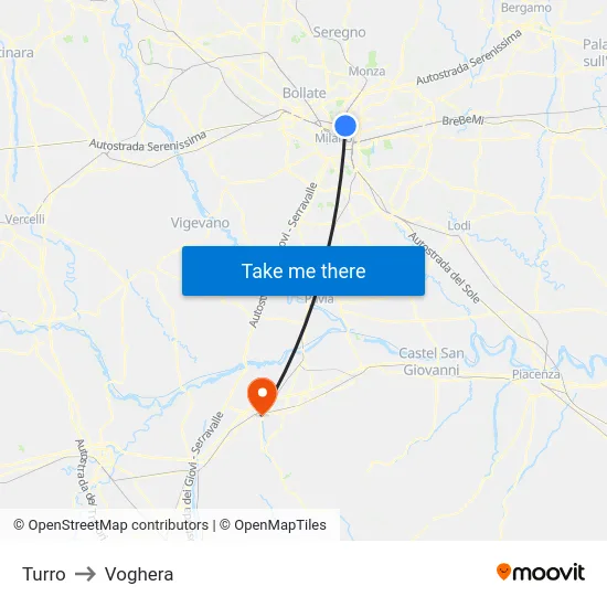Turro to Voghera map