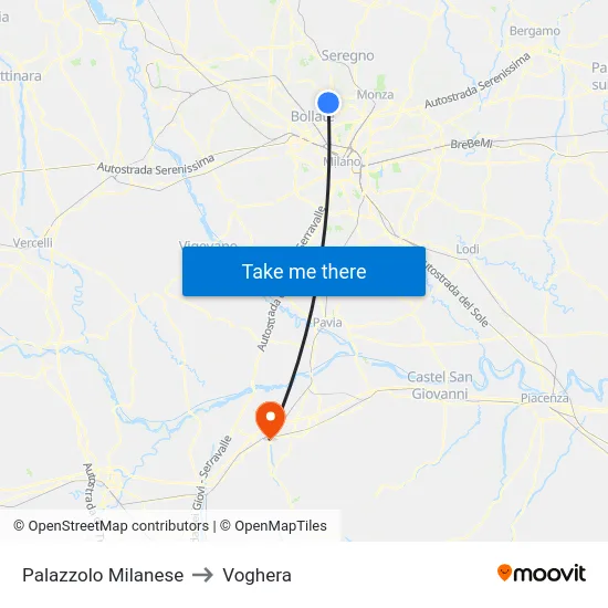 Palazzolo Milanese to Voghera map