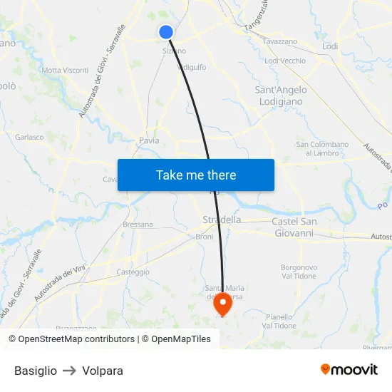 Basiglio to Volpara map