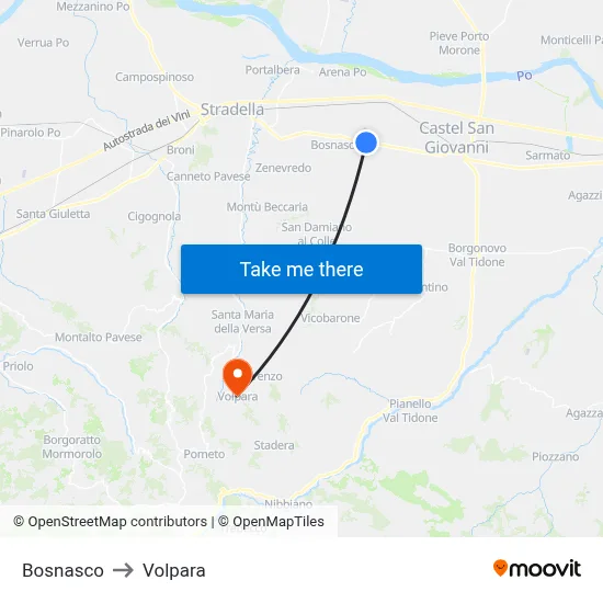 Bosnasco to Volpara map
